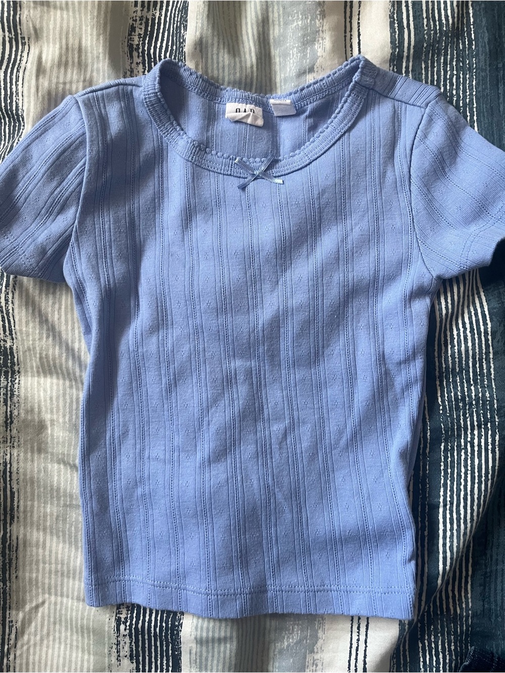 Girls Short Sleeve Ribbed Tee - Light Blue